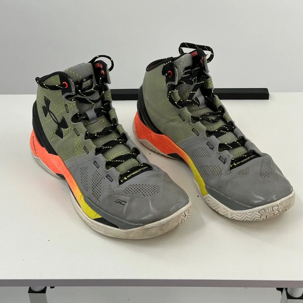 Under Armour Curry 2 Iron Sharpens Iron Basketball Shoes Grey Orange 1259007-001